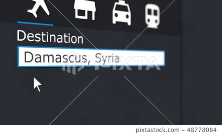 Buying airplane ticket to Damascus online. Travelling to Syria conceptual 3D rendering 48778084