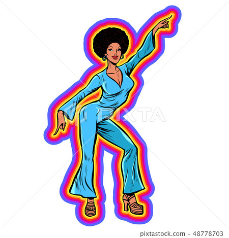 Disco woman dancing, eighties style 80s. Afro hairstyle 48778703