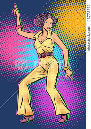 girl in pantsuit. woman disco dance 80s 