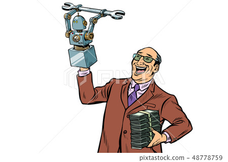 Inventor engineer and robot. isolate on white background Inventor engineer and robot. isolate on white background 48778759