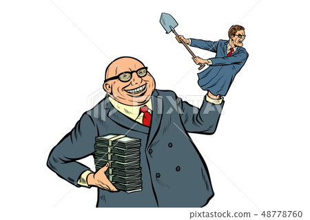 capitalist manipulates worker. isolate on white background 48778760