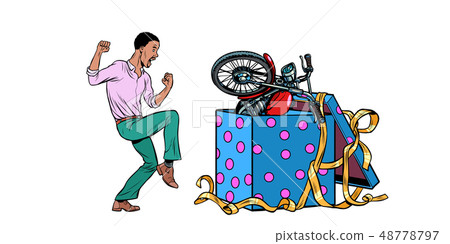 african Man and motorcycle holiday gift box, isolate on white background 48778797