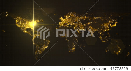 power of america, energy beam on washington. dark map with illuminated cities and human density 48778829