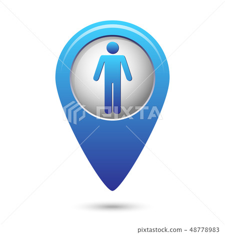 Blue map pointer with standing human icon - Stock Illustration ...