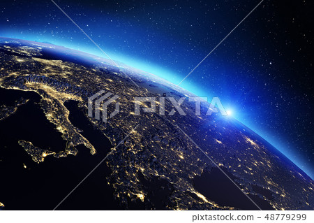 Planet Earth sunrise. 3d rendering 48779299