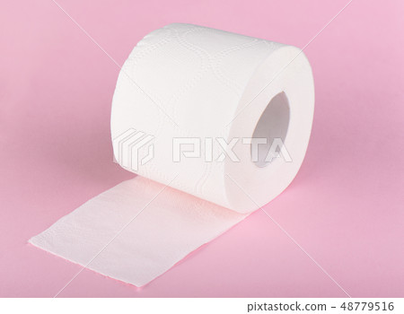 A roll of white toilet paper isolated on a pink A roll of white toilet paper isolated on a pink 48779516