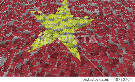 Flag of Vietnam being made with jigsaw puzzle pieces. Vietnamese problem solution conceptual 3D 48780764