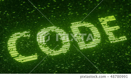 Green CODE word made with flying luminescent particles. Information technology related loopable 3D Green CODE word made with flying luminescent particles. Information technology related loopable 3D 48780991