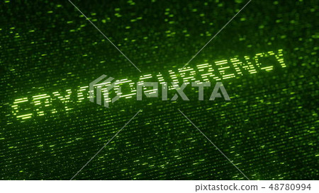 Green CRYPTOCURRENCY word made with flying luminescent particles. Information technology related 48780994
