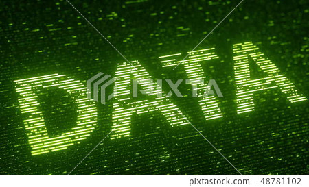 Green DATA word made with flying luminescent particles. Information technology related loopable 3D 48781102