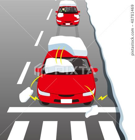 It is dangerous to drive without dropping the snow on the car body It is dangerous to drive without dropping the snow on the car body 48781469