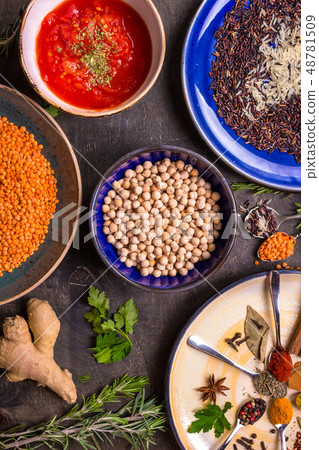 Ingredients for indian or eastern cuisine 48781509