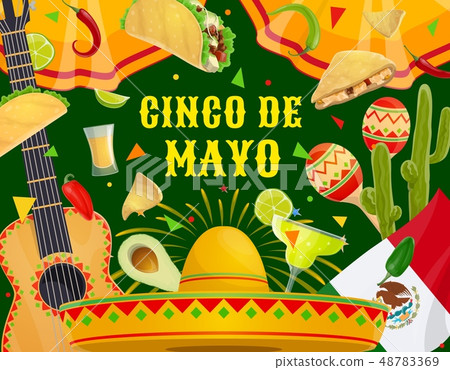 Mexican Cinco de Mayo celebration fiesta symbols - Stock Illustration