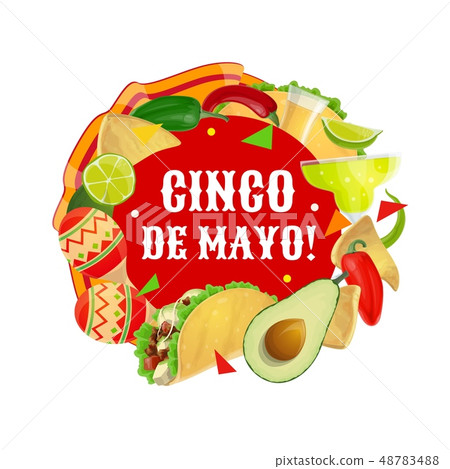Mexican food, drink, maracas. Cinco de Mayo party 48783488