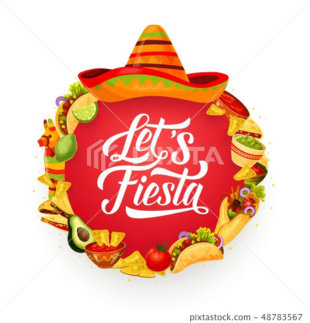 Mexican food and sombrero. Cinco de Mayo fiesta 48783567