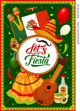 Cinco de Mayo party guitar and Mexican sombrero 48783632