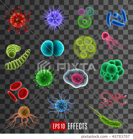 Virus cells, bacterias, germs, microbes 3d icons 48783707