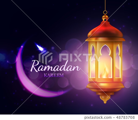 Ramadan lantern with crescent moon. Islam religion 48783708