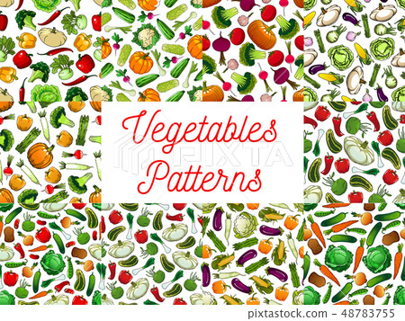 Fresh vegetables seamless pattern set 48783755