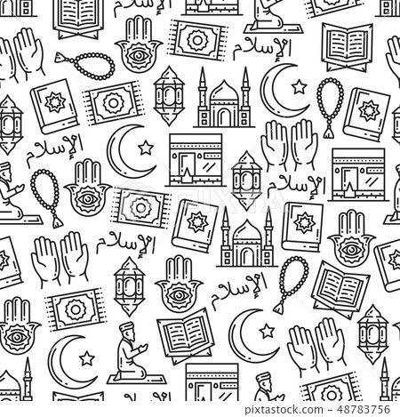 Islam religion and muslim culture icons seamless 48783756