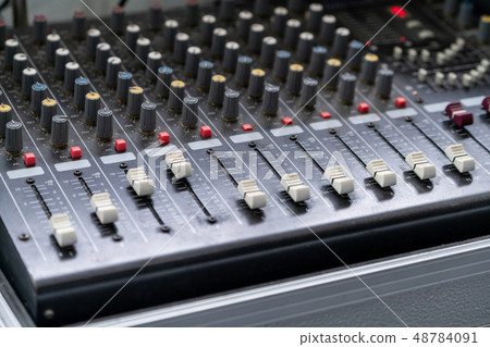 Close up of amplifier mixer and equalizer. Close up of amplifier mixer and equalizer. 48784091