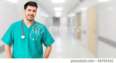 Portrait of male surgeon at the hospital. Portrait of male surgeon at the hospital. 48784592