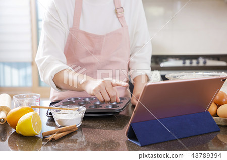 Homemade pastry for Bakery concept, baking in the kitchen and ingredients for baking- eggs,flour,sugar,butter and milk. 109 48789394