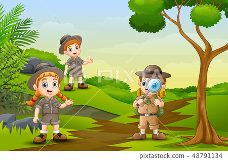 Happy children is exploring in the nature - Stock Illustration ...