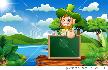 Leprechaun giving thumbs up with chalkboard sign Leprechaun giving thumbs up with chalkboard sign 48791151