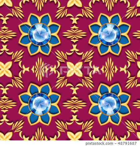 Golden oriental seamless pattern with gems Golden oriental seamless pattern with gems 48791687