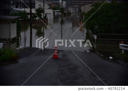 Roads flooded in the western Japan heavy rain disaster 48792214