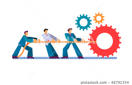 Vector Flat Young Man Pulls Rope Businessman. Vector Flat Young Man Pulls Rope Businessman. 48792354