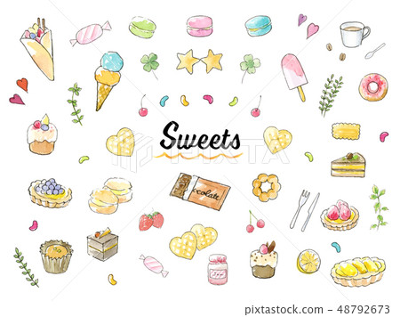 甜點手拉的水彩例證集合 甜點手拉的水彩例證集合 48792673