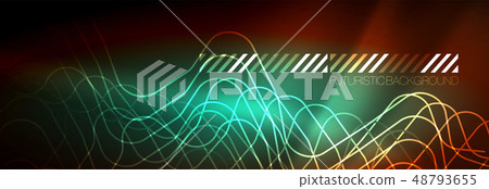 Neon glowing techno lines, hi-tech futuristic abstract background template with square shapes Neon glowing techno lines, hi-tech futuristic abstract background template with square shapes 48793655