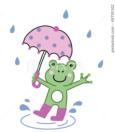 青蛙拿著一把傘 粉紅色 插圖素材 圖庫