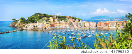 Public beach of Italian Sestri Levante in summer 48796280