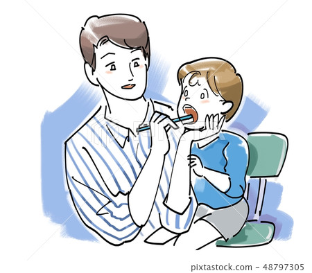 Daddy brushing teeth-pastel style 48797305