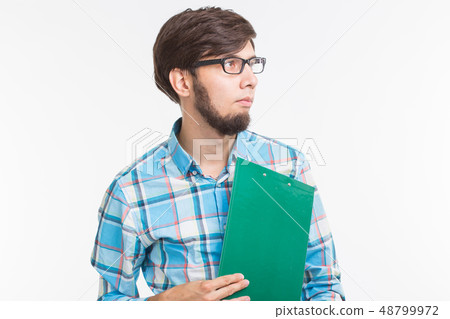 Business and emotions concept - Portrait of arab man with green paper folder 48799972