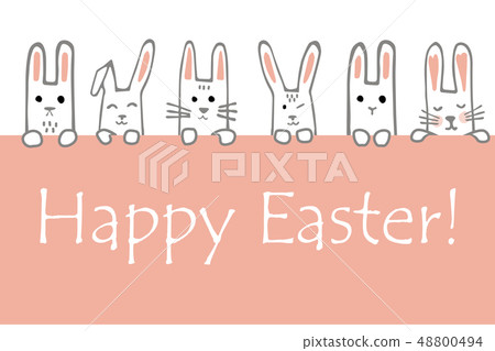 Happy Easter Banner With Bunny Faces And Paws Stock Illustration 48800494 Pixta