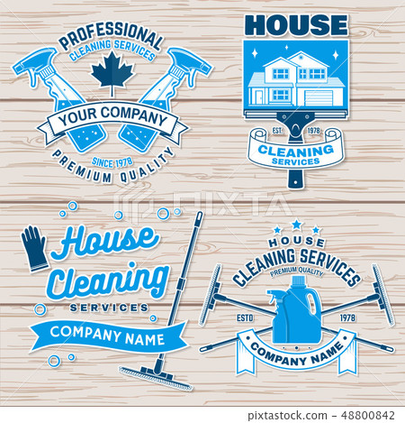 Cleaning company badge, emblem. Vector illustration. Concept for shirt, stamp or sticker. Vintage 48800842