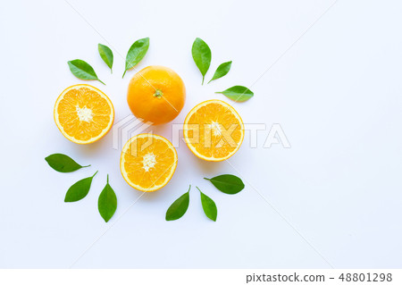 Fresh orange citrus fruit with leaves isolated on Fresh orange citrus fruit with leaves isolated on 48801298
