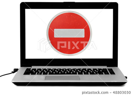 Laptop with a do not enter road sign on the screen isolated on white. Denied access concept. Laptop with a do not enter road sign on the screen isolated on white. Denied access concept. 48803030