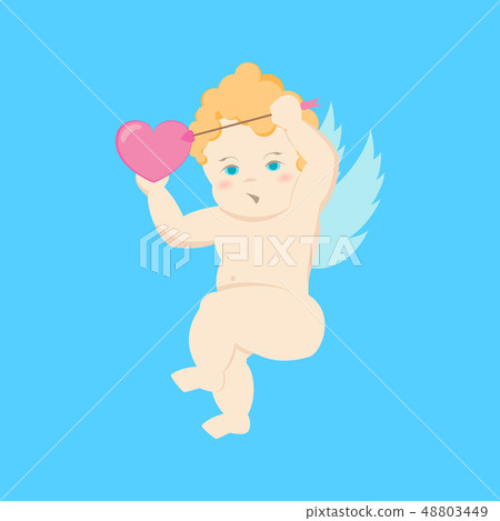 Cartoon Character Cupid on a Blue. Vector Cartoon Character Cupid on a Blue. Vector 48803449