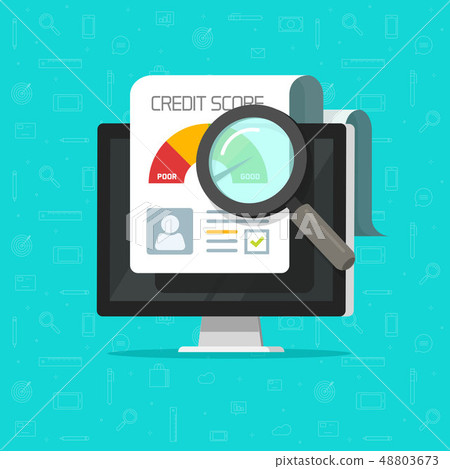 Credit score online report research document on computer, flat cartoon digital ranking loan record Credit score online report research document on computer, flat cartoon digital ranking loan record 48803673