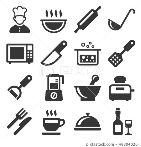 Cooking and Kitchen Icons Set on White Background. Vector Cooking and Kitchen Icons Set on White Background. Vector 48804020