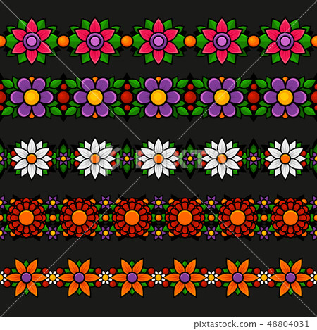 Floral Seamless Borders Set on Dark Background. Vector Floral Seamless Borders Set on Dark Background. Vector 48804031