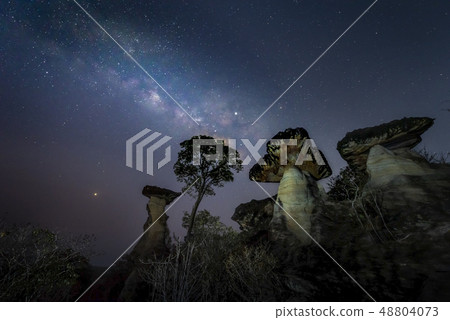 The Milky Way is above the natural stone pillars 48804073