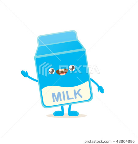 funny cartoon cute smiling milk carton character isolated on white background. Kids food flat funky 48804896