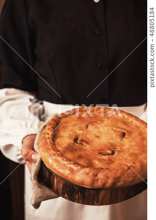 Pie from potato meat cheese and vegetables 48805184