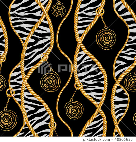 Golden chain glamour zebra seamless pattern 48805653